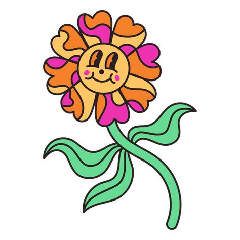 Psychedelic retro cartoon flower PNG Design Retro Flower Character, Retro Flower Illustration, Flower Person Drawing, Cartoon Flower Painting, Flower Cartoon Drawing, Cartoon Flowers Drawing, T Shirt Design Ideas Art, Cute Flower Cartoon, Retro Drawings