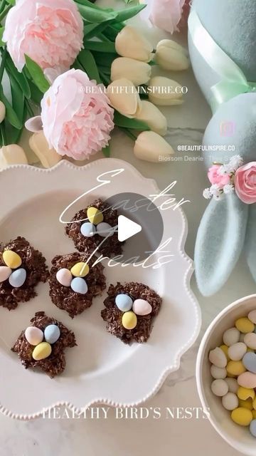 Trish 💕 Beautiful Lifestyle Blogger on Instagram: "Who wants some delicious “guilt-free” chocolate treats??? 🍫 I do!!! Comment “Easter nests” for the link! These adorable Easter birds nests 🪺 are sugar-free and gluten free and delicious! Do you want the recipe???
Birds Nests: 🪺 
1 cup oats
1/4 cup honey or maple syrup 
1/2 tsp vanilla extract
1/4 cup coconut oil 
1/4 cup unsweetened shredded coconut 
1/2 cup cocoa powder
1/4 cup unsweetened peanut butter 
Mix all ingredients together in a bowl. Using a cookie dough scoop, scoop out small portions onto your plate, pressing down in the center to make a little bowl. Add your chocolate eggs, then i put in the freezer for about 1/2 an hour until firm. Enjoy! Keep refrigerated! Tag me if you make them! They’re delicious and a healthier optio Easter Birds Nest, Birds Nests, Bird Cookies, Easter Nests, Beautiful Lifestyle, Small Portions, Chocolate Eggs, Chocolate Treats, Shredded Coconut