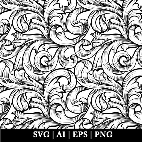 Western Filigree Pattern, Baroque Design Pattern, Tooling Patterns Templates, Leather Tooling Patterns Printable, Filigree Drawing, Celtic Tattoos For Men, Western Svg, Filigree Tattoo, Leather Tooling Patterns