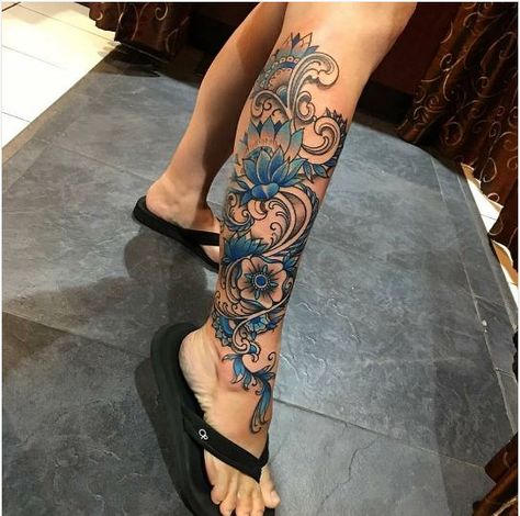 Feather And Flower Tattoos For Women, Beautiful Leg Tattoos, Girl Flower Tattoos, Flower Leg Tattoos, Lower Leg Tattoos, Catrina Tattoo, Full Leg Tattoos, Ankle Tattoos For Women, Tattoos For Girls