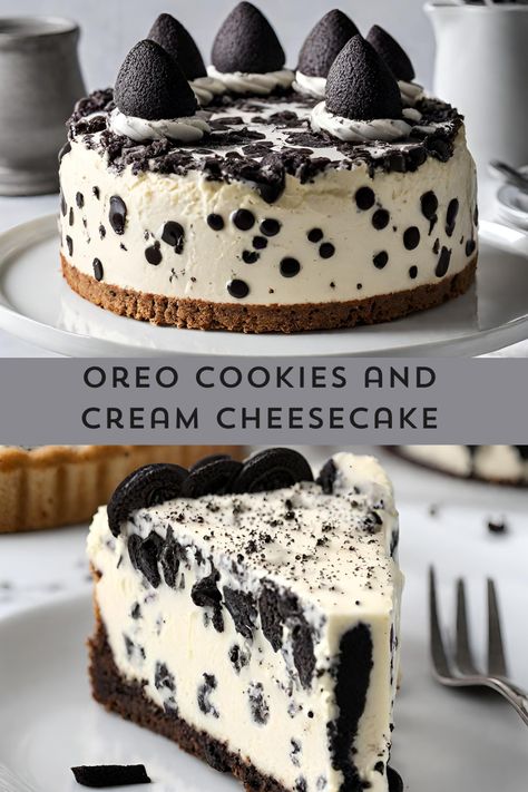 Indulge in the heavenly delight of our Oreo Cookies and Cream Cheesecake! This no-bake masterpiece combines a velvety cream cheese filling with a luscious Oreo cookie crust. A true dessert lover's dream! 🍪🍰 #OreoCheesecake #DessertHeaven #myskinnyrecipes No Bake Cookies And Cream Cheesecake, Cookies And Cream Cheesecake, Oreo Cheesecake, Cheesecake Desserts, Easy Baking Recipes Desserts, Oreo Dessert, Delicious Snacks Recipes, Fun Baking Recipes, Easy Baking Recipes