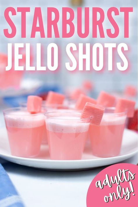 These pink Starburst Jello shots taste just like the candy. I'll show you how to make these popular cocktails along with flavor & color variations for holidays & special occasions. They are the perfect party cocktail - easy to make and you only need a few ingredients! Jello Shots Valentines Day, Bridal Shower Jello Shots, Color Party Pink Ideas, Pink Themed Cocktails, Birthday Jell-o Shots, Valentines Day Jello Shots, Pink Jello Shots Recipes, Valentine’s Day Jello Shots, Valentine Jello Shots