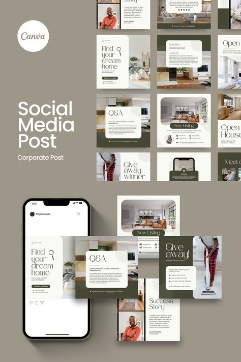 This is a pack of 60 editable Canva templates perfect for real estate, realtor, real estate agent. Create a consistent look for your brand! #realtormarketing #realestateagent #realestate Canva Templates Instagram Post, Canva Real Estate, Template Instagram Post, Templates Instagram Post, Marketing Real Estate, Instagram Canva, Realtor Marketing, Templates Instagram, Post Instagram