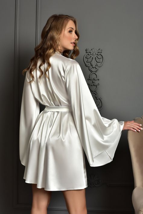 Short satin bridal robe Wedding kimono robe for bride Dressing gown women Ivory bridal party robe Christmas gift for wife https://etsy.me/3QYtnC9 #wedding #ivoryrobe #weddingrobe #robeforbride #ivory #satinrobe #plussize #ivorywedding White Robes, Ivory Bridal Party, Bridal Kimono Robe, Bride Dressing Gown, Satin Bridal Robe, Bridal Kimono, Kimono Dressing Gown, Lace Bridal Robe, Satin Gowns