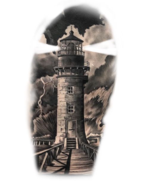 Minimalist Lighthouse Tattoo, Cool Nature Tattoos, Lighthouse Drawing, Cool Nature, Beach Drawing, Lighthouse Tattoo, Map Compass, Forearm Sleeve, Forearm Sleeve Tattoos