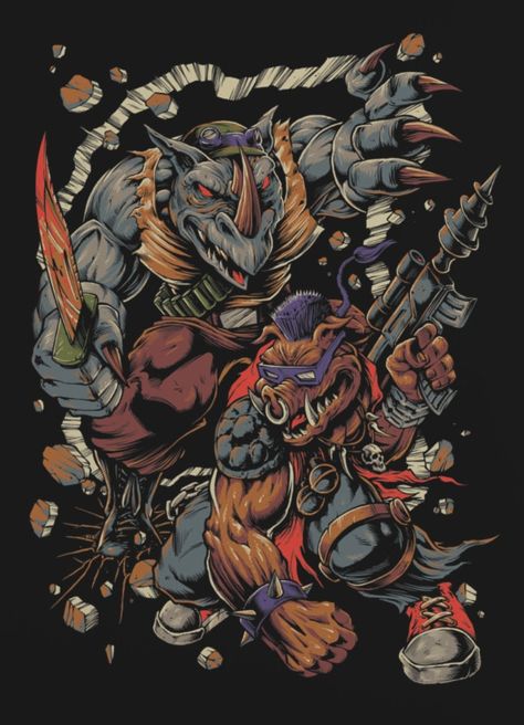 Bebop Tmnt, Rocksteady Tmnt, Bebop Rocksteady, Tmnt Villains, Bebop And Rocksteady, Arte Heavy Metal, Teenage Mutant Ninja Turtles Movie, Ninja Turtles Movie, Tmnt Characters