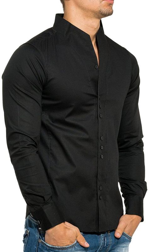 l.a.b 1928 Mens Shirt Long Sleeve Shirt Slim Fit Casual Stand-up Collar Stand Collar Shirt - black, size: 5XL : Amazon.de: Clothing Black Shirt Outfit Men, Mens Outdoor Fashion, Boys Kurta Design, Mens Black Shirt, Shirts For Men Designer, Slim Fit Mens Shirts, Stand Collar Shirt, Collar Shirt Men, Loungewear Outfits