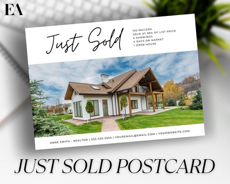 As real estate agents, we understand the importance of making a strong first impression and leaving a lasting impact on potential clients. Our Just Sold Postcard for Real Estate Agents template does just that by showcasing your success in the competitive market. The eye-catching design and professional layout make it easy for you to capture the attention of prospective buyers and sellers inside your real estate farm area. With personalized information about your latest success, this real estate Direct Mail Postcards, Real Estate Postcards, Real Estate Templates, Business Articles, Just Sold, Mail Marketing, Direct Mail, Canva Design, Real Estate Agents