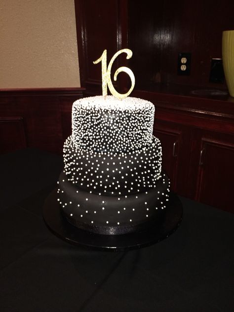 Sweet 16 black and pearl cake. Sweet 16 Birthday Cakes Black, Sweet Sixteen Black And Gold, Black And Silver 18th Birthday Cake, Black And Silver Sweet 16 Decorations, Black Pearl Cake, Sweet 16 Cakes Black, Cake For Sweet 16 Birthday, Black White And Silver Sweet 16, Cake Designs Sweet 16