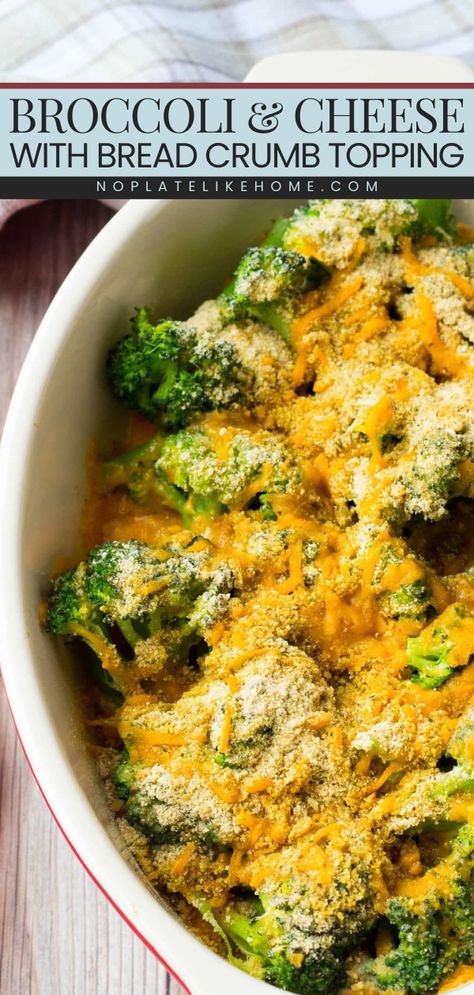 Whip up this Broccoli and Cheese with Bread Crumb Topping! It's a 6-ingredient veggie recipe for dinner. In just 25 minutes, you can have this delicious broccoli cheddar casserole with bread crumbs. Plus, this easy vegetable side dish is vegetarian and low-carb! Broccoli With Bread Crumbs, Broccoli Casserole With Bread Crumbs, Broccoli Bread Crumbs, Easy Broccoli And Cheese, Bread Crumb Topping, Easy Broccoli Casserole, Broccoli Cheddar Casserole, Broccoli Cheese Bake, Easy Vegetable Side Dish