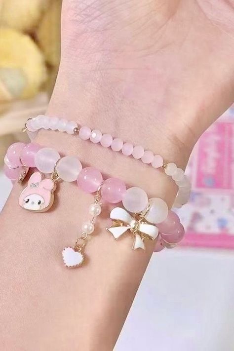 My Melody Bracelet, Bracelets Kawaii, Sanrio Bracelet, Sanrio Products, Sanrio Jewelry, Crystal Beaded Bracelets, Kawaii Bracelet, Barbie Bridal, Hello Kitty Themes