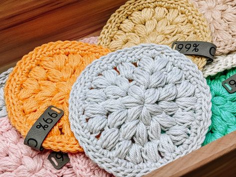 Coasters Pattern, Coasters Crochet, Scrap Yarn, Crochet Kitchen, Yarn Stash, Puff Stitch, Single Crochet Stitch, Crochet Round, Crochet Coasters