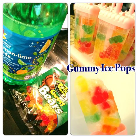 Sprite/Gummy Bear Popsicles-{Fill the molds with gummy bears. Then fill the molds close to the top with sprite but leave enough room to add the top back on. Place in the freezer until they are frozen. I let mine freeze overnight. Then enjoy them!} Gummy Bear Popsicles, Preschool Snacks, Party Recipes, Ice Pops, Fun For Kids, Gummy Bear, Gummy Bears, Natural Products, Popsicles