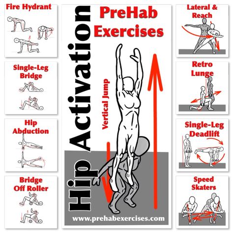 [Activation] Balling or Squatting today? Use some Hip Activation exercises to help perform better! Whether you know it or not, habitually sitting is killing how you may perform in your workouts, especially squatting, or in how your play your sport - habitually sitting will make you lose a step or two and maybe lose any competitive advantage you previously had. Use any of these Hip Activation Exercises to help facilitate and fire up your Glutes, your prime movers! As an Activation Exercise, d Physio Exercises, Knee Rehab, Activation Exercises, Hip Flexor Exercises, Therapeutic Yoga, Rehabilitation Exercises, Stability Exercises, Dynamic Stretching, Tight Hip Flexors