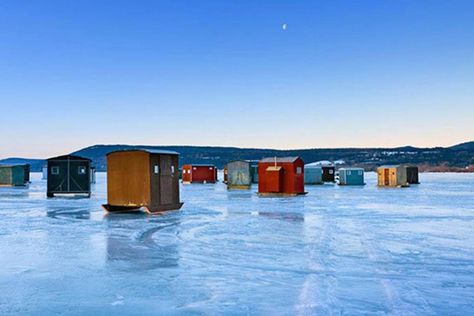 Ice fishing Ontario Ice Fishing Huts, Ice Hut, Ice Fishing House, Fishing In Canada, Ice Lake, Ontario Parks, Fishing Cabin, Ice Houses, Lake Champlain