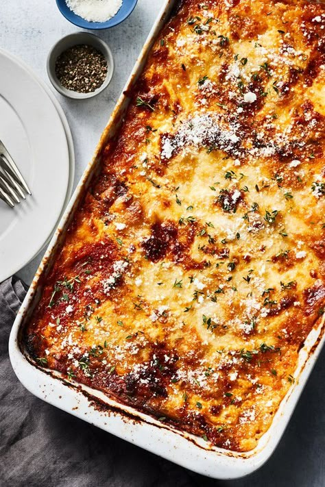 Best Eggplant Lasagna | "Our eggplant lasagna is a delicious, crowd-pleasing dinner that results from swapping traditional lasagna noodles for slabs of fresh eggplant. Besides being a great gluten-free and low-carb alternative to classic lasagna, this comforting casserole is the perfect way to put a load of summer eggplant to good use." #allrecipes #comfortfood #comfortfoodrecipes Healthy Eggplant Lasagna, Lasagna Eggplant, Eggplant Lasagna Recipe, Veggie Lasagne, Eggplant Recipes Easy, Eggplant Lasagna, Traditional Lasagna, Lasagna Noodles, Classic Lasagna