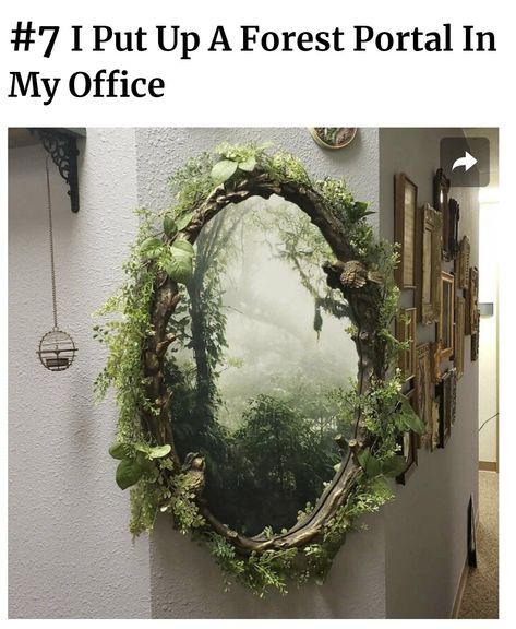 Mirror Selfie Decor, Mossy Mirror, Witchy Living Room, Enchanted Forest Bedroom, Moss Mirror, Whimsical Background, Design A Garden, Office Redo, Forest Bedroom