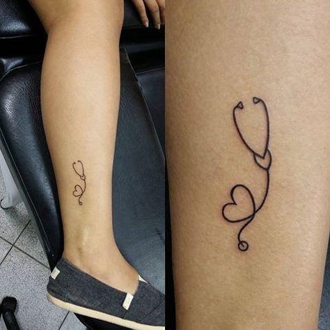 Stethescope Tattoo Ideas, Simple Nurse Tattoo Ideas, Sthetoscope Tattoos, Nursing School Tattoos Graduation, Small Nurse Tattoo Simple, Nursing Tattoos For Women, Nursing Tattoos, Tattoos Pequeños, Stethoscope Tattoo