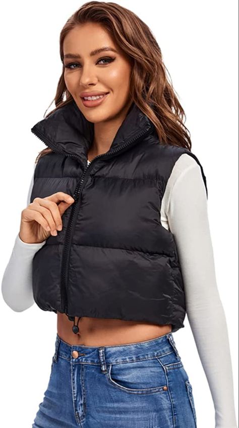 ❤ Shell/Linning: Pure Polyamide, Padding: Pure Polyester Made in the USA or Imported Nylon lining Zipper closure Machine Wash ❤ High stand collar, front zipper closure, sleeveless padded vest with adjustable drawstring hem ❤ Regular fit and lightweight fashion vest for women with fully lined & puffy padding inside which is designed to keep you stay in warm and comfy ❤ Sizes shown are U.S. standard. In case your usual size is in between two available sizes, we would recommend the 💕SMALLER💕 of t Ladies Waistcoat, Amazon Fall Fashion, Crop Outerwear, Puffer Vest Jacket, Fashion Vest, Sleeveless Puffer, Padded Vest, Vest For Women, Outdoor Clothes