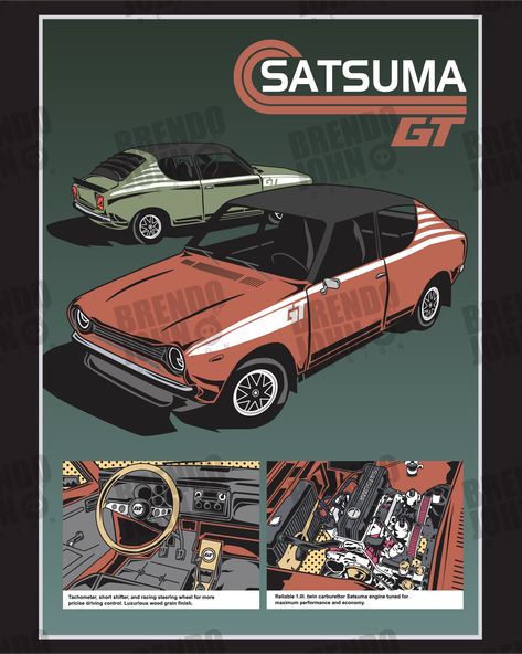 Design for sale Satsuma car game vector art poster illustratin vintage retro My Summer Car print T-shirt camiseta Retro Car Poster Vintage, Vintage Car Design, Car Posters Design, Ink Scape, Retro Games Poster, Summer Car, Poster Vintage Retro, Car Game, Western Artwork