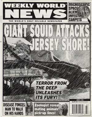 . Weekly World News, Church Of The Subgenius, Mermaid Found, Funny Headlines, Bizarre Books, Giant Squid, News Paper, Vintage Comic Books, Book Cover Art