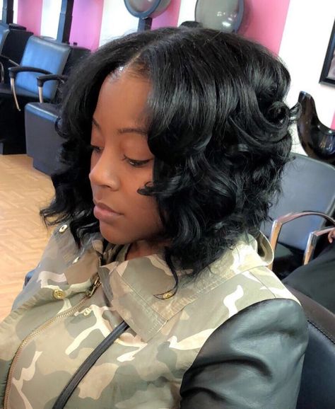 Medium Curls with a Middle Part Bob Hairstyles For Black Women, Black Bob Hairstyles, Tan Skin Blonde Hair, Medium Curls, Hair Adviser, Black Bob, Face Shape Hairstyles, Wavy Bob Hairstyles, Medium Bob Hairstyles