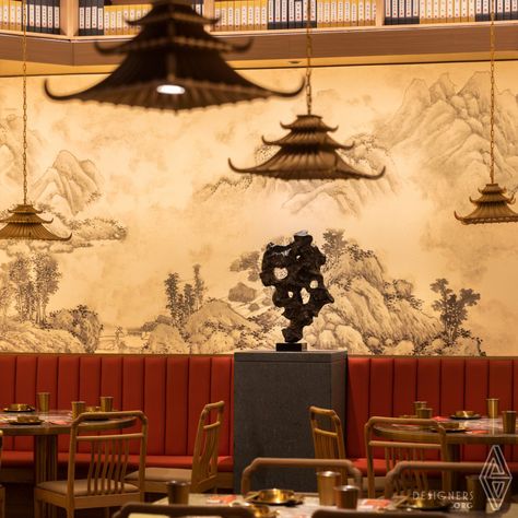 Beile Hotpot dining space - Designers.org Mongolian Restaurant Design, Traditional Chinese Restaurant Interior, Fancy Chinese Restaurant, Chinese Inspired Interior Design, Chinese Hotpot Restaurant, Chinese Resto Interior Design, Chinese Bar Design, Chinese Interior Design Modern, Japanese Restaurant Aesthetic