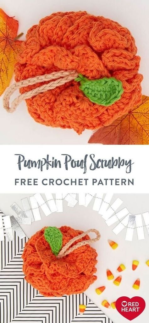 Scrubby Crochet Pattern, Red Heart Crochet Patterns, Free Beginner Crochet Patterns, Scrubby Yarn Crochet, Heart Pumpkin, Scrubbies Crochet Pattern, Scrubbies Crochet, Yarn Crafts Crochet, Scrubby Yarn