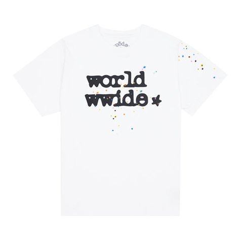 Buy Sp5der Worldwide Tee 'White' - M03TS001W2WB | GOAT White Graphic Tee With Star Logo, White Graphic Tee With Star Print, Soft-washed White Graphic Tee, Graphic Cotton T-shirt With Star Logo, Goat Tee, Curator Style, Mens Streetwear, Goats, Street Wear