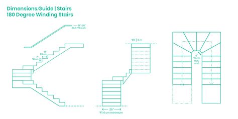 he 180° Winding Staircase, also known as a Winder Staircase, makes a 180° turn up toward the next level because of the addition of a landing at some point. It is an ideal staircase design for an entryway when it is combined with a mid-point landing for its space efficient qualities. Downloads online #buildings #stairs Winder Staircase, Stairs Height, Winding Stairs, U Shaped Stairs, Stairs Sizes, Stair Dimensions, U Shaped Staircase, Winder Stairs, How To Draw Stairs