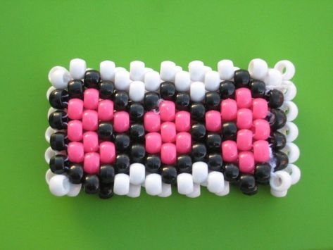 Hello Kitty Kandi Cuff, Hello Kitty Kandi Pattern, Small Kandi Cuff, Hello Kitty Kandi, Bead Kandi, Scene Kandi, Kandi Cuff Patterns, Kandi Inspo, Diy Kandi Bracelets