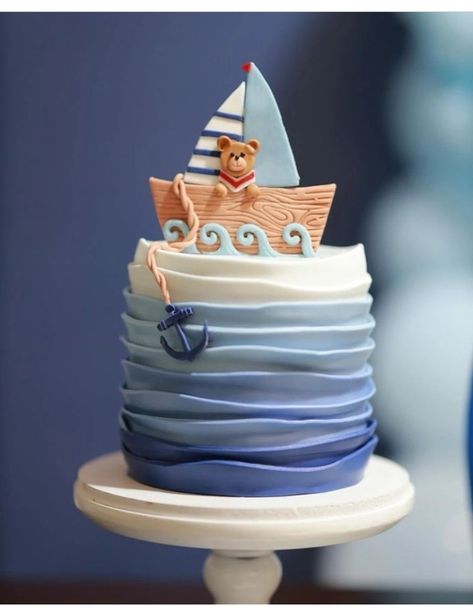 Nautical Baby Shower Cake, Sailboat Cake, Baby Shower Cupcakes For Boy, Boat Cake, Ocean Cakes, Boys 1st Birthday Party Ideas, Baby Birthday Themes, Baby Shower Cakes For Boys, 3rd Birthday Cakes