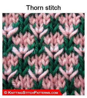 Knitting Stitch Patterns - 2 color stitch pattern: Thorn stitch. Using Twist-stitch Knit Stitch Patterns Cables, Slip Stitch Knitting, Knitting Room, Knitting Patterns Free Blanket, Fair Isle Knitting Patterns, Easy Knitting Patterns, Knit Stitch Patterns, Crochet Blouse, Knit Stitch