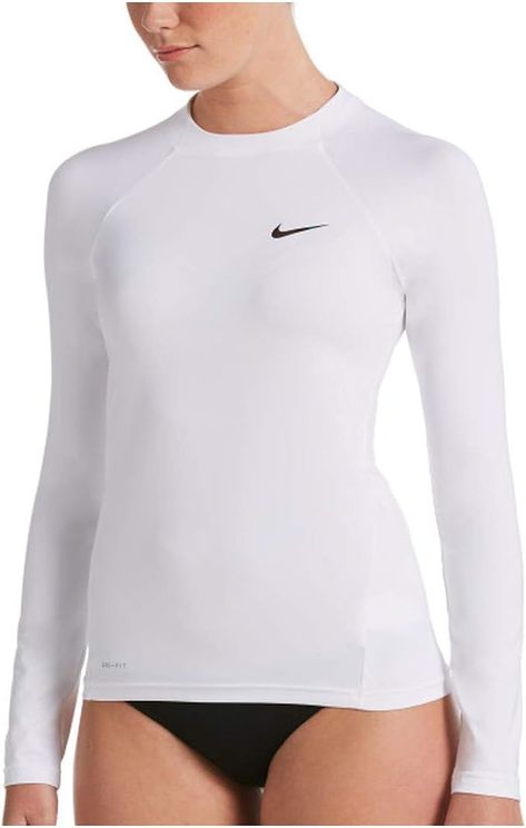 Nike Swim Women's Essential Long Sleeve Hydro Rash Guard White Medium/White Nike Compression, Nike Swim, Swim Shirts, Compression Shirt, Swim Skirt, Women Essentials, Bralette Tops, Swim Top, Rash Guard