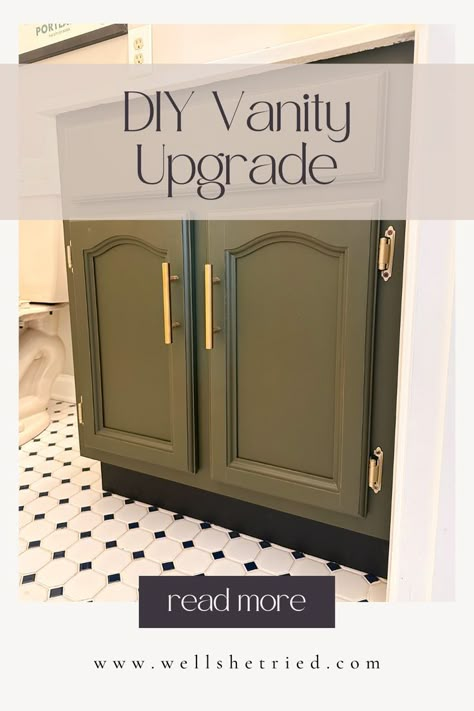 Want to learn how to paint a bathroom vanity? This step by step guide will walk you through how I gave my old, dated vanity a fresh look! #furnitureflip #howtopaint #bathroomremodel #bathroomdesign #diy Ideas For A Small House, Old Bathroom Vanity, Vanity Redo, Bathroom Cabinet Makeover, Green Bathroom Vanity, Painted Vanity Bathroom, Bathroom Vanity Remodel, Old Vanity, Painting Bathroom Cabinets