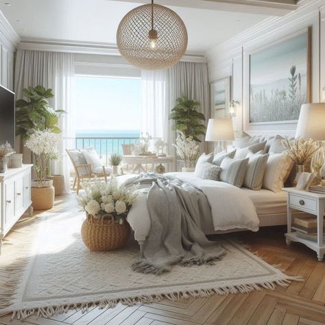 Coastal Bedroom Nantucket Style Homes Interior Master Bedrooms, Nantucket Style Homes Interior, Modern Coastal Bedroom Ideas, Traditional Coastal Decor, Coastal Bedroom Ideas, Modern Coastal Bedroom, Nantucket Style Homes, White Bedrooms, White Bedroom Ideas