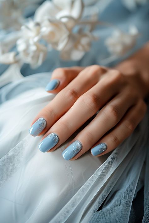 Not sure what to do with your nails on your big day? Why not check out this collection of 22 truly stunning light blue wedding nails? Bridal Nails Blue Accent, Bridemaids Nails Wedding Blue, Wedding Nails For Bride Dusty Blue, Wedding Nails Design Blue, Wedding Blue Nails For Bride, Dusty Blue Manicure, Bridal Nails Wedding Blue, Bridal Nails With Blue Accent, Dusty Blue Wedding Nails Bridesmaid