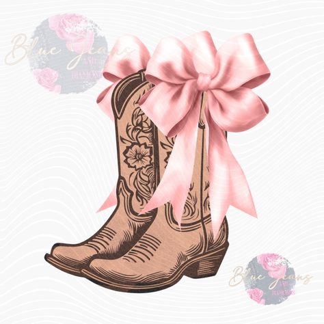 Png Boots, Cowgirl Boots Aesthetic, Retro Western Aesthetic, Boots With Bows, Pink Bow Png, Western Clipart, Horse Birthday Cake, Coquette Cowgirl, Boots Png