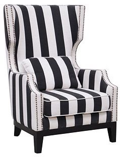 Classic Concepts (Furniture) Edith Wingback Chair, Black Stripe Big Armchair, Wing Back Chair, King Chair, Classic Home Furniture, Contemporary Decor Living Room, White Accent Chair, Striped Chair, Striped Upholstery, Style Deco