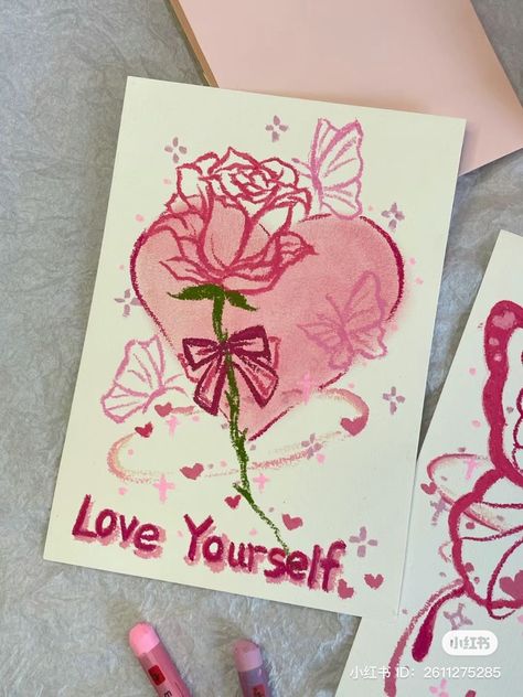 Valentine Drawing, Kraf Kertas, Rose Drawing, Oil Pastel Art, Cute Doodles Drawings, Book Art Diy, Cute Doodle Art, Doodle Art Designs, Pastel Art