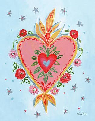 Sacred Heart Art, Frida Art, Heart Painting, Mexican Art, Mexican Folk Art, Heart Art, Pics Art, Sacred Heart, A Heart