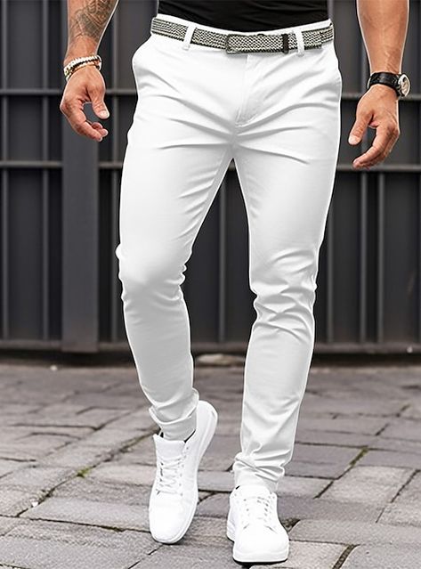 On Sale, Slim Fit, Trousers, Zipper, Pants, White, Black