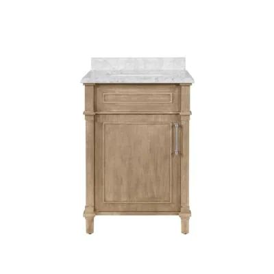 Home Decorators Collection Aberdeen 24 in. W x 22 in D Vanity in Antique Oak with Carrara Marble Vanity Top in White with White Basin-Aberdeen 24AO - The Home Depot Coastal Powder Room, 24 Inch Vanity, Oak Wood Stain, Carrara Marble Countertop, Small Bathroom Vanities, Sink Basin, Marble Vanity, Marble Vanity Tops, Cultured Marble