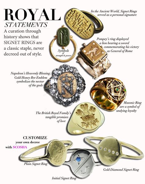 Signet Rings Throughout History Jewellery Advertising, Jewellery Design Sketches, Signet Rings, Ring Displays, Ancient Jewelry, Funky Jewelry, Jewelry Lookbook, Jewelry Photography, Pinky Ring