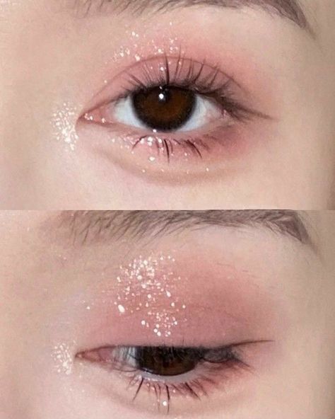 Eyeshadow Korean, Glitter Eyeshadow Looks, Douyin Makeup, Soft Makeup Looks, Doll Eye Makeup, Look Rose, Korean Eye Makeup, Glitter Eye Makeup, Ethereal Makeup