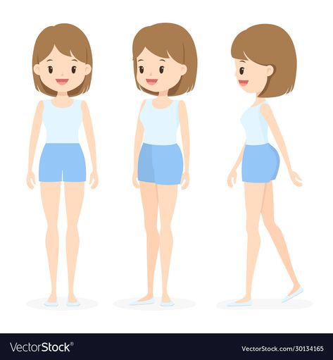 Cartoon Character Side View, Front Side Back View Character, Character Design Front And Side View, Character Design Side View, Side View Character, People Side View, Cute Drawings Of People, Side View Drawing, Side Pose