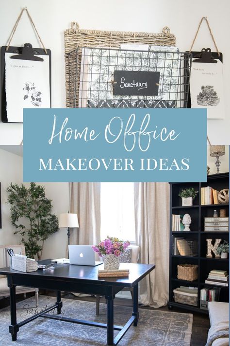 Are you looking to makeover your home office? I am shareing all of the details including before and after photos of my home office makeover. Learn how to use what you have to create an amazing office space. Also get tips and tricks for those hanging cords. Follow us for more makeover tips just like this. Home Office With Curtains, Updated Office Space, How To Decorate An Office At Home, Home Office Redo Ideas, How To Design An Office, Office Curtains Home, Before And After Office Makeover, Modern Home Office Interiors, Office Redo On A Budget