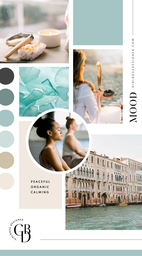 Relaxing Color Palette | Blue Green and Neutral Mood Board Neutral Color Palette Mood Boards, Relaxing Green Aesthetic, Green Blue Mood Board, Relaxing Mood Board, Relaxing Blue Color Palette, Calming Mood Board, Neutral Summer Color Palette, Blue Green Moodboard, Blue And Green Website Design