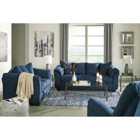 Marcy Blue Sofa Blue Living Room Sets, Blue Loveseat, Cheap Living Room Sets, Comfy Pillow, Blue Living Room Decor, Sofa And Loveseat Set, Blue Couches, Comfy Pillows, Blue Furniture