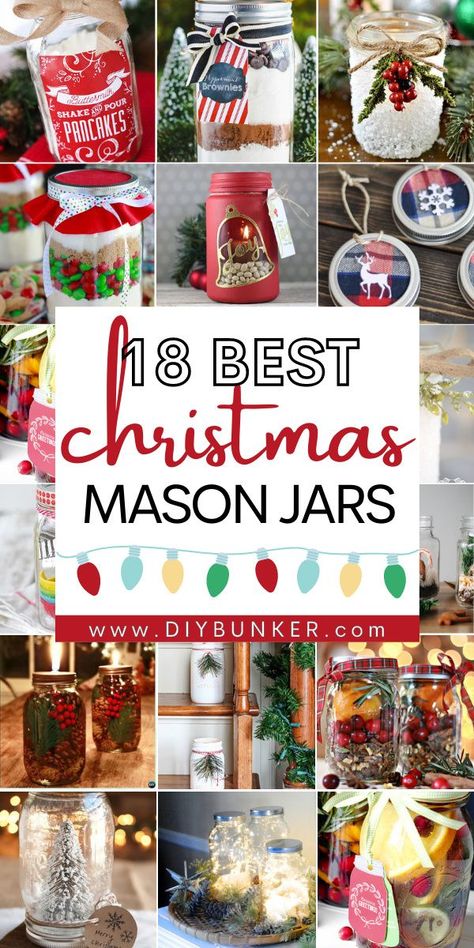 Mason Jar Lids Christmas Crafts, Christmas Decor Ideas Jars, Christmas Jars Crafts, Mason Jar Xmas Gifts, Xmas Mason Jars, Christmas Jar Ideas Handmade Gifts, Mason Jar Xmas Crafts, Jar Decorating Ideas For Christmas, Christmas Mason Jars Diy Gifts